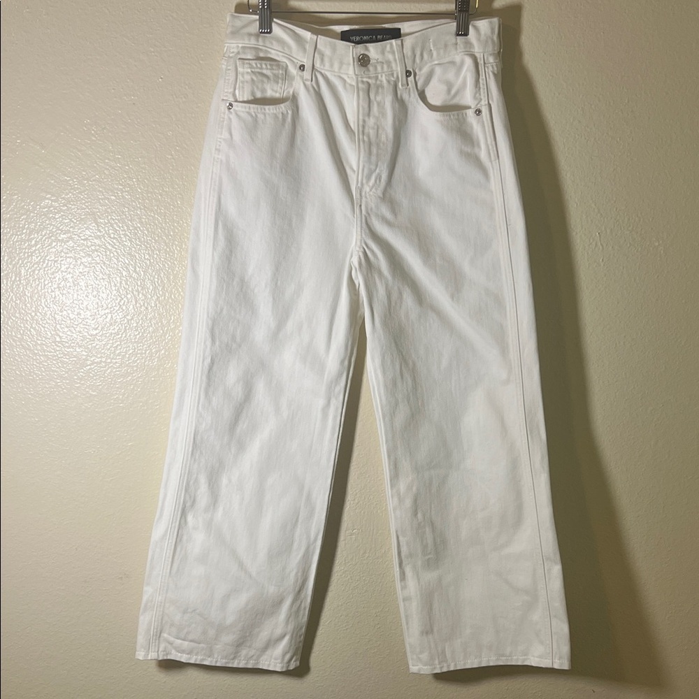 Veronica Beard Women’s Taylor Wide Leg Crop High Rise White Jeans